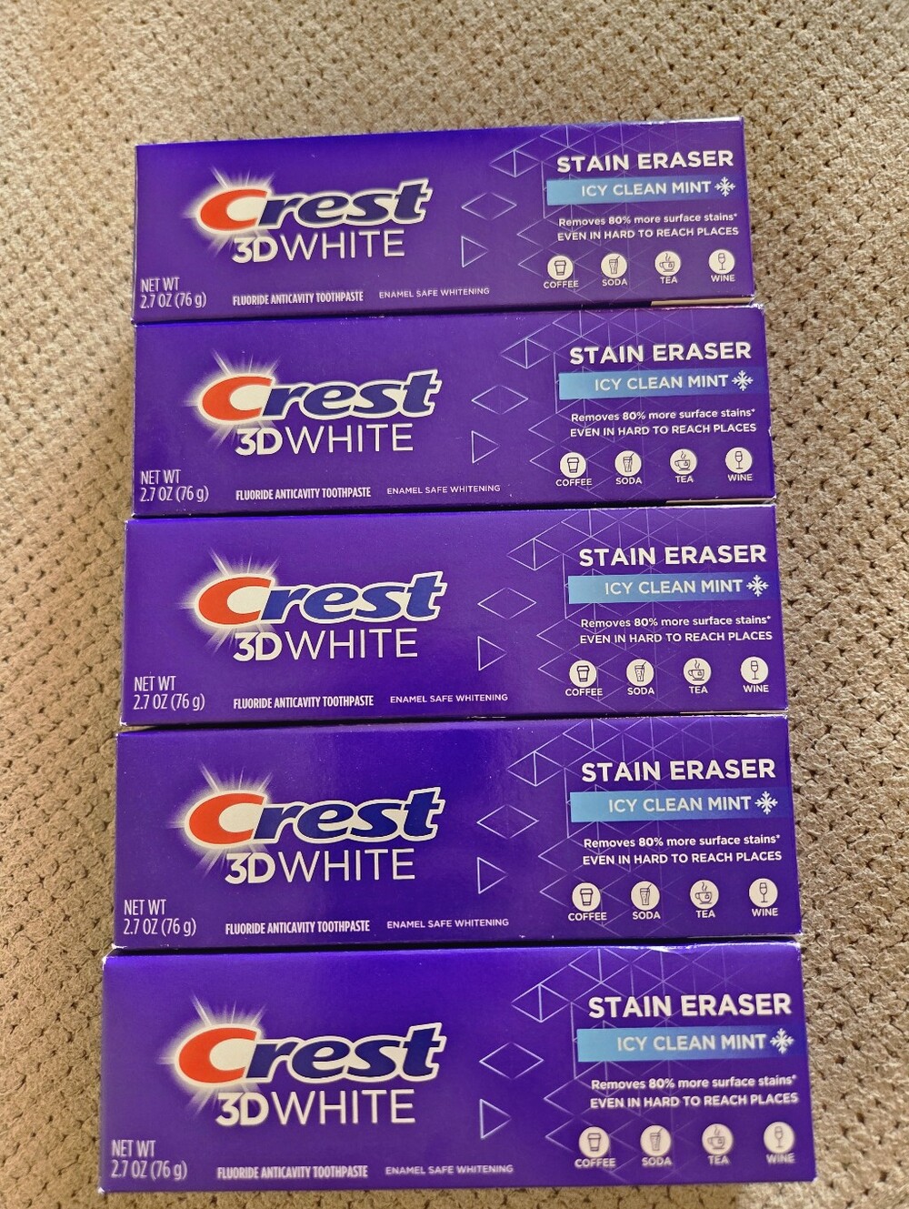 (5) New Crest 3D White Radiant Mint, Teeth Whitening Toothpaste, 2.7 oz